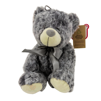 Grauer Plüschbär mit Schleife ca. 18 cm – kuscheliges Kuscheltier im neutralen Geschenk-Look, ideal als Mitbringsel oder Aufmerksamkeit.